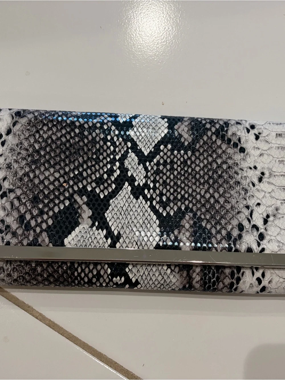 White House Black Market Black & White Snake-Print Chain Clutch - Picture 2 of 2